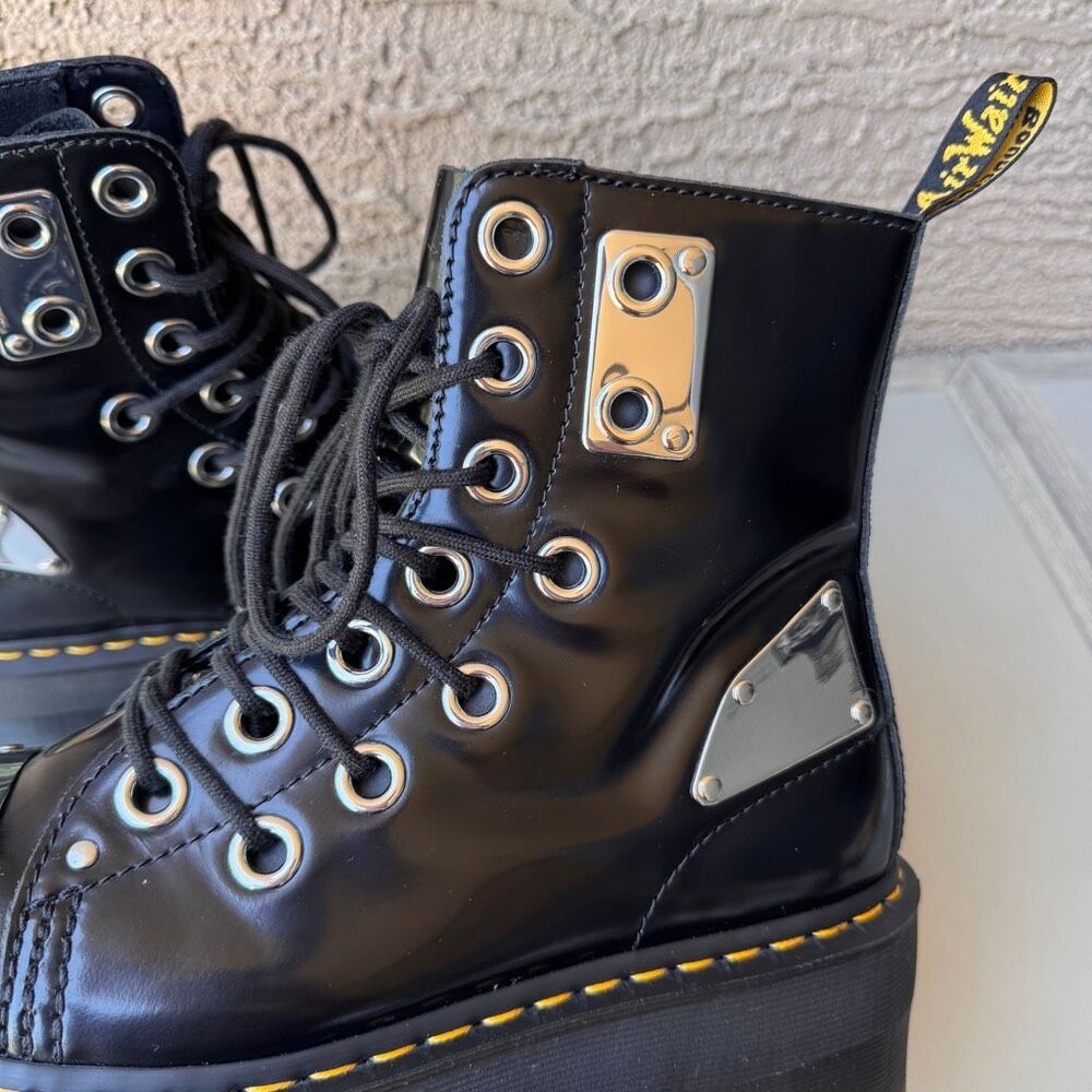 Dr. Martens Jadon Max Rebel Platform Boots Womens 10 Metal Plate Black Leather - Picture 14 of 16